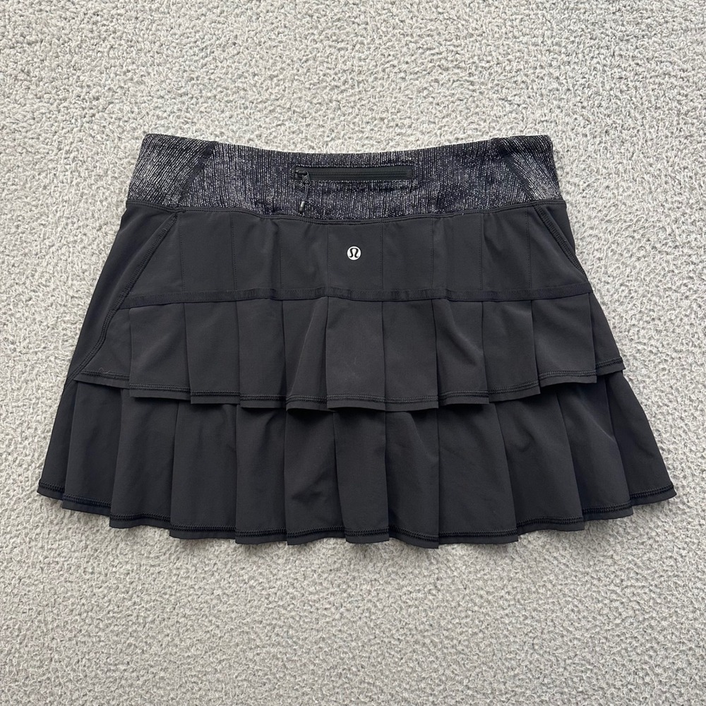 Lululemon Run Pace Setter Skirt Regular Black Pleated Skort Size 8